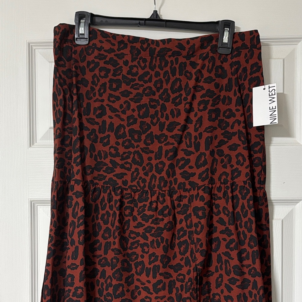 Nine West Women's Animal Print Maxi Skirt - Red and Black